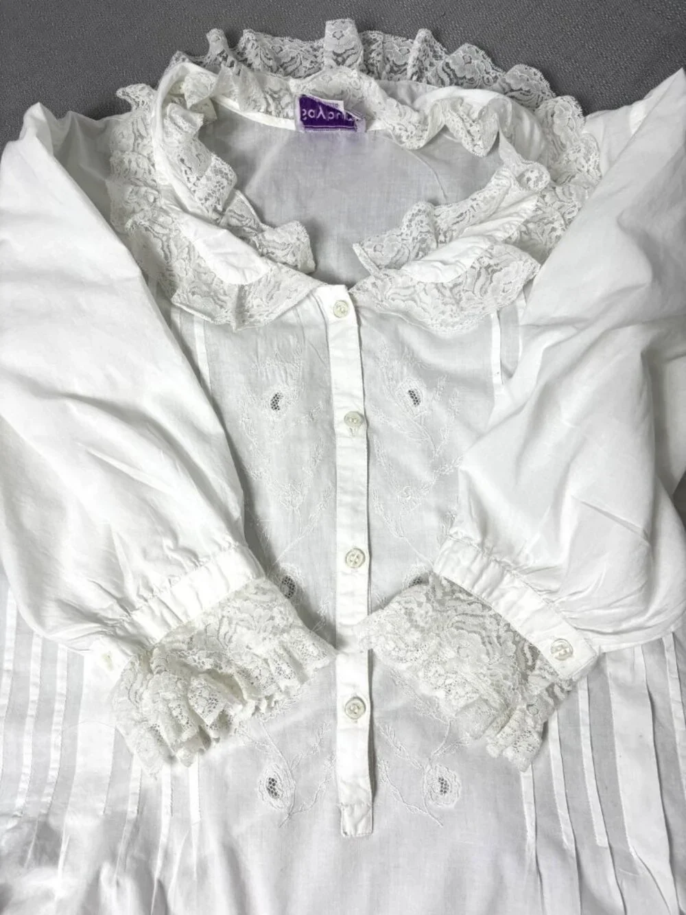 VTG Saybury Boho Cottage white 100% cotton embroidered lacey nightgown Sz L